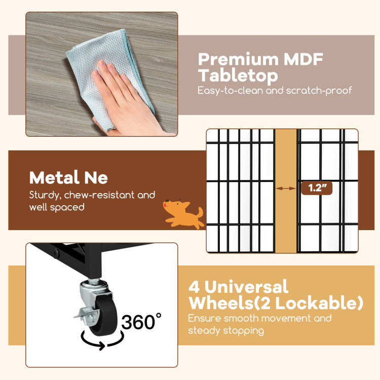 38" Indoor Dog Crate Mobile Dog Kennel Pet Cage House with Removable & Washable Tray and Lockable Doors for Large Dogs