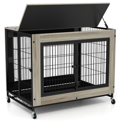 38" Indoor Dog Crate Mobile Dog Kennel Pet Cage House with Removable & Washable Tray and Lockable Doors for Large Dogs