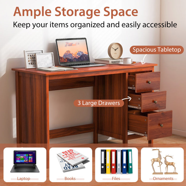 3-Drawer Home Office Study Computer Desk with Spacious Desktop