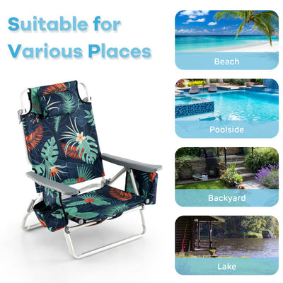 3 PCS Folding Camping Chair Outdoor Beach Chair Sling Chairst with 5 Adjustable Position