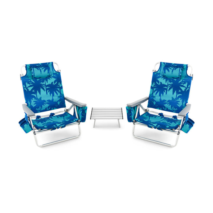 3 PCS Folding Camping Chair Outdoor Beach Chair Sling Chairst with 5 Adjustable Position