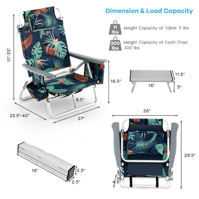 3 PCS Folding Camping Chair Outdoor Beach Chair Sling Chairst with 5 Adjustable Position