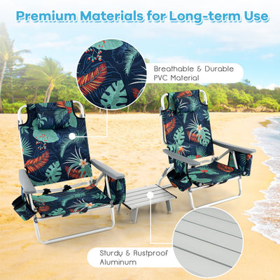 3 PCS Folding Camping Chair Outdoor Beach Chair Sling Chairst with 5 Adjustable Position