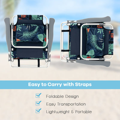 3 PCS Folding Camping Chair Outdoor Beach Chair Sling Chairst with 5 Adjustable Position