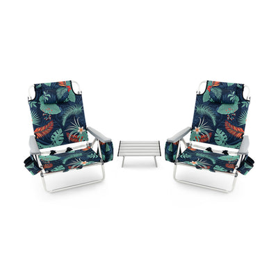 3 PCS Folding Camping Chair Outdoor Beach Chair Sling Chairst with 5 Adjustable Position