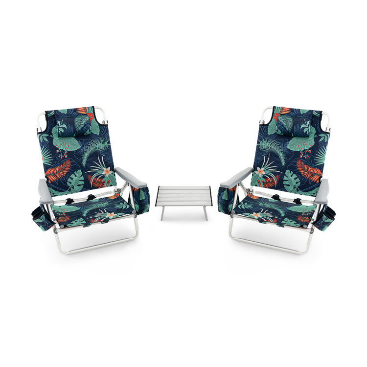 3 PCS Folding Camping Chair Outdoor Beach Chair Sling Chairst with 5 Adjustable Position