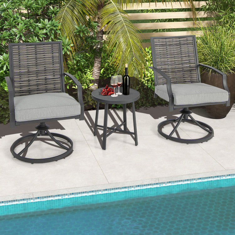 3 Piece Patio Swivel Dining Chairs Set PE Rattan Furniture Chair with Cushions and Coffee Table