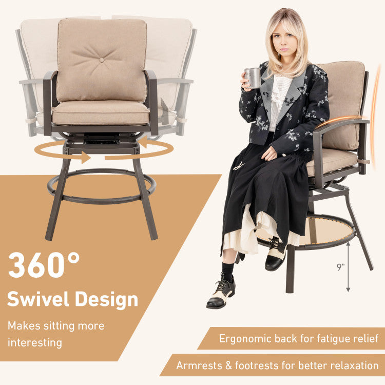 3 Pieces Outdoor 360° Swivel Bar Table Set Patio Bistro Set with Removable Cushions