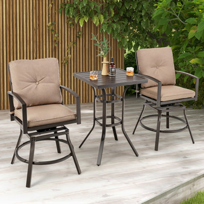 3 Pieces Outdoor 360° Swivel Bar Table Set Patio Bistro Set with Removable Cushions