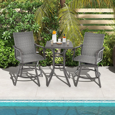 3 Pieces Rattan Swivel Bar Set Aluminum Bar Height Furniture Set Patio High Bistro Sets with Cushion and Bar Table