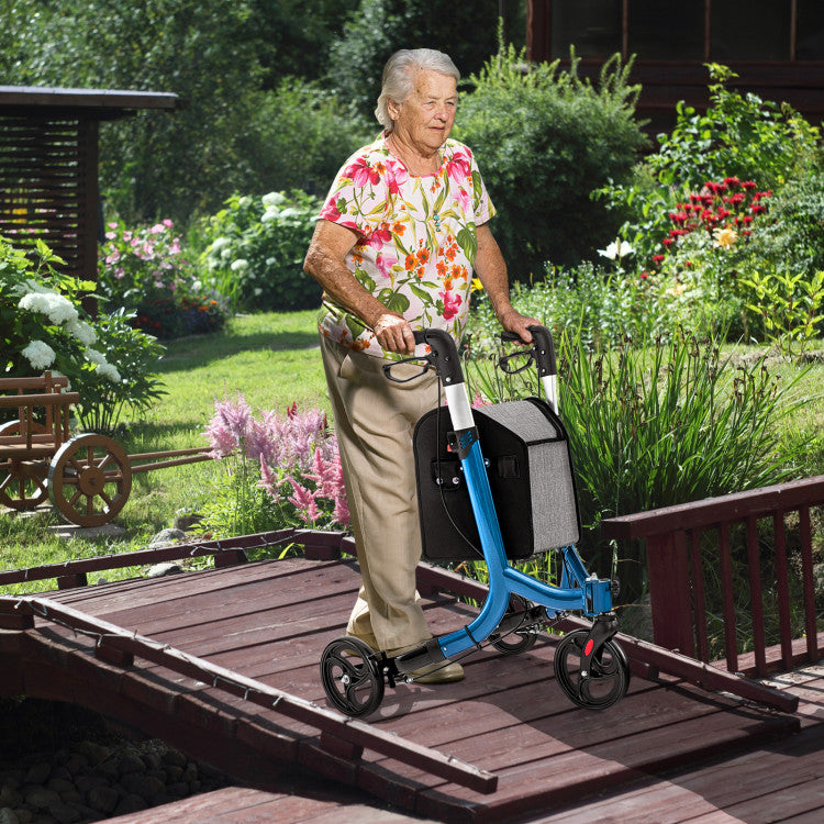 3 Wheel Foldable Rollator Walker with Height Adjustable Handles and Re ...