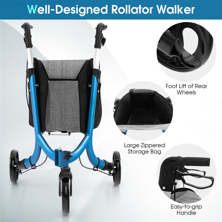 3 Wheel Foldable Rollator Walker with Height Adjustable Handles and  Removable Large Shopping Bag