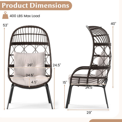 Patio Wicker Egg Chair Outdoor Rattan Lounge Basket with Seat and Back Cushions