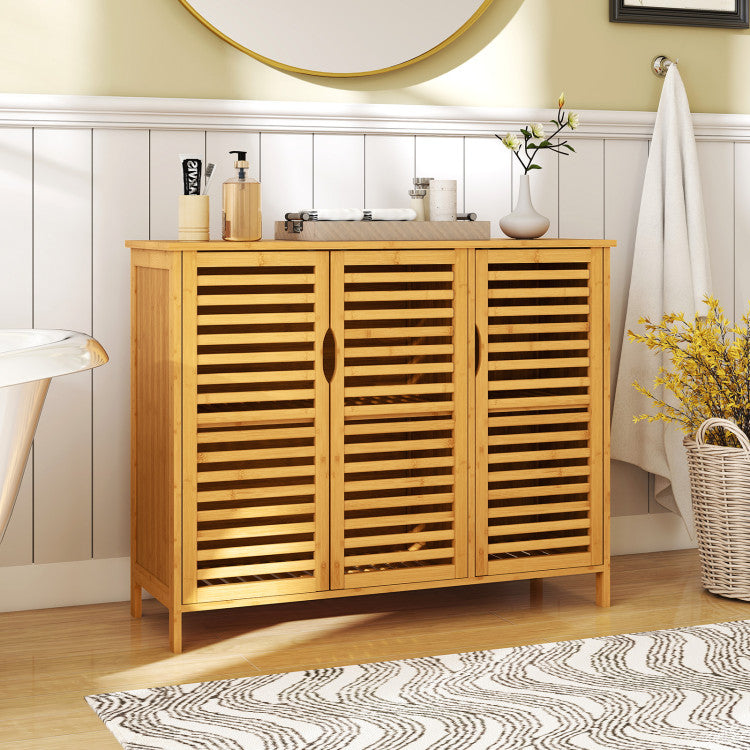 3-Door Bamboo Bathroom Cabinet with Shelves