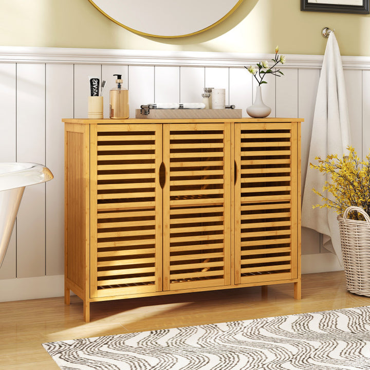 3-Door Bamboo Bathroom Cabinet with Shelves