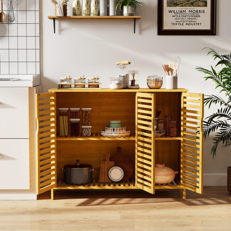 3-Door Bamboo Bathroom Cabinet with Shelves