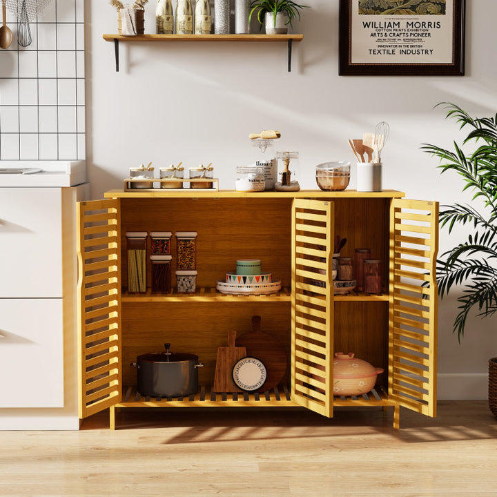 3-Door Bamboo Bathroom Cabinet with Shelves