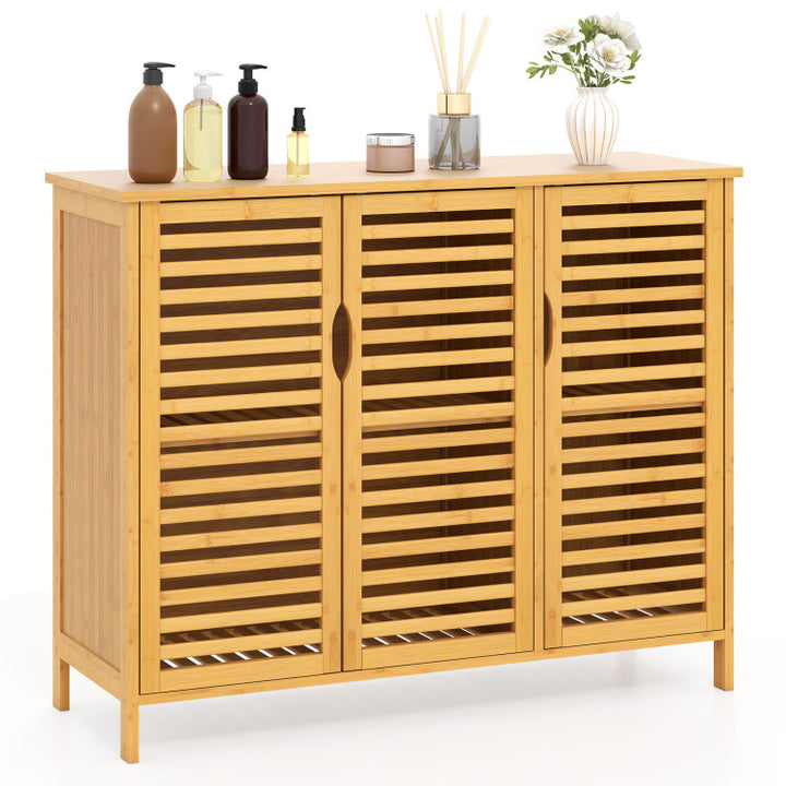 3-Door Bamboo Bathroom Cabinet with Shelves