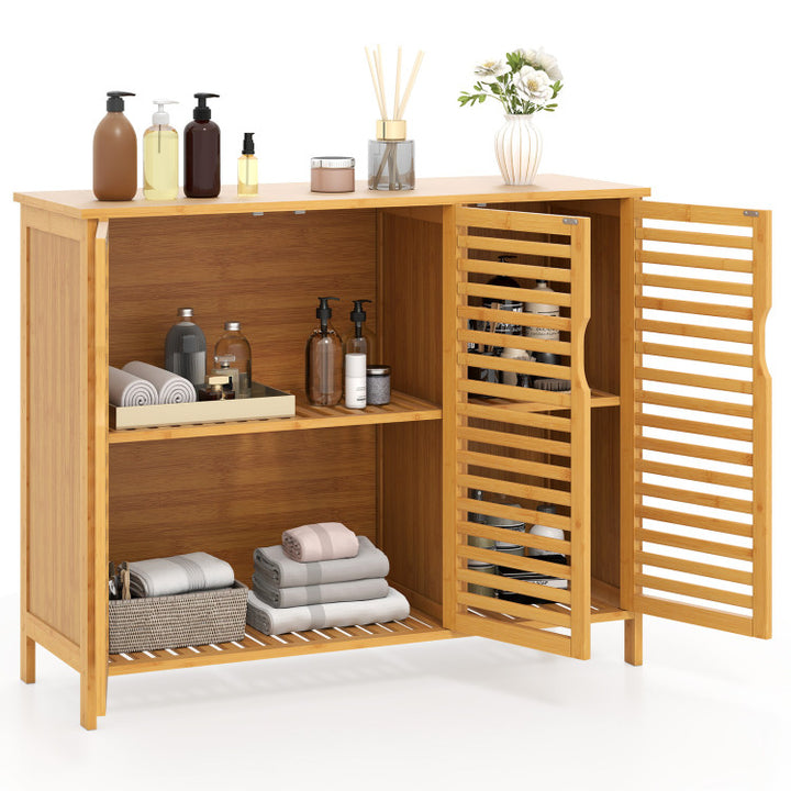 3-Door Bamboo Bathroom Cabinet with Shelves