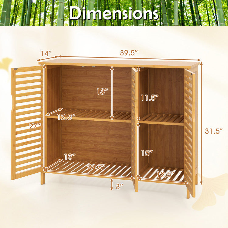 3-Door Bamboo Bathroom Cabinet with Shelves