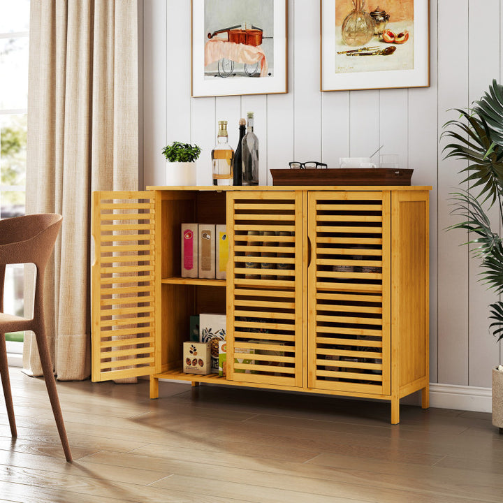 3-Door Bamboo Bathroom Cabinet with Shelves