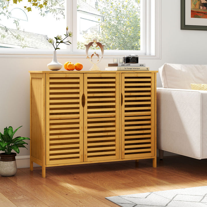 3-Door Bamboo Bathroom Cabinet with Shelves