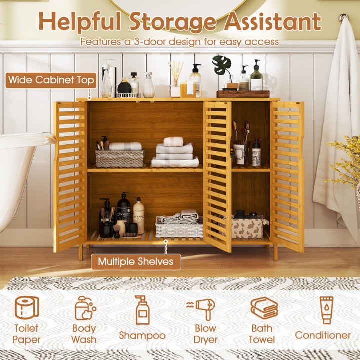 3-Door Bamboo Bathroom Cabinet with Shelves