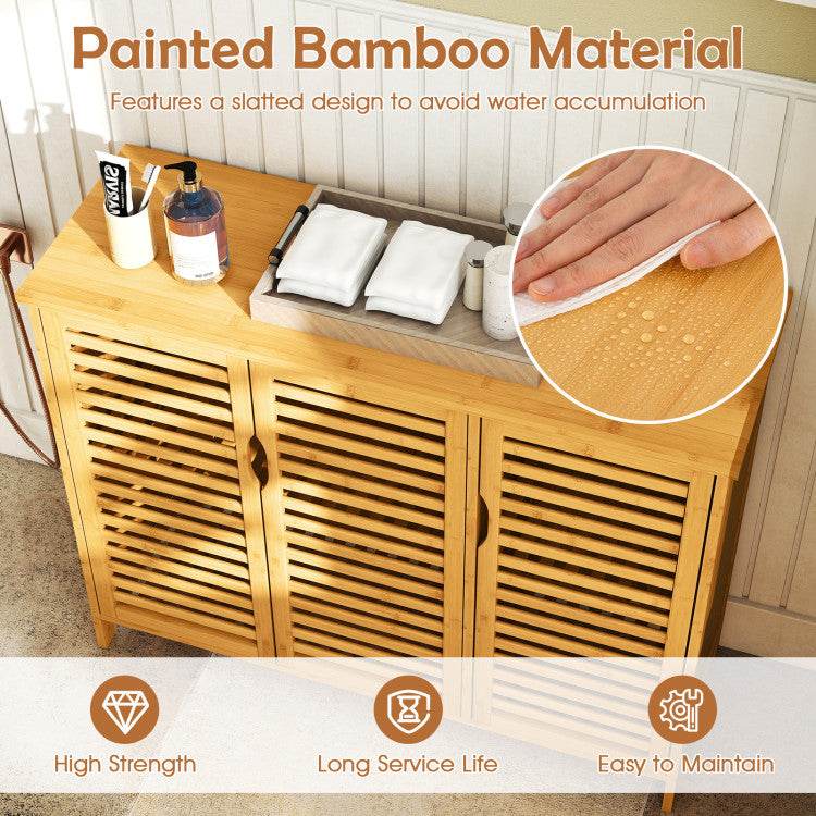 3-Door Bamboo Bathroom Cabinet with Shelves