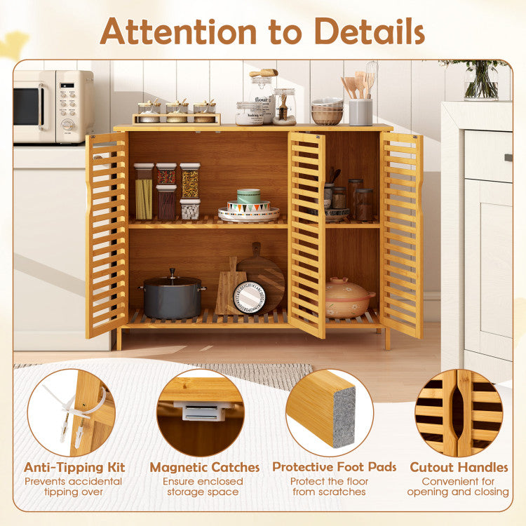 3-Door Bamboo Bathroom Cabinet with Shelves
