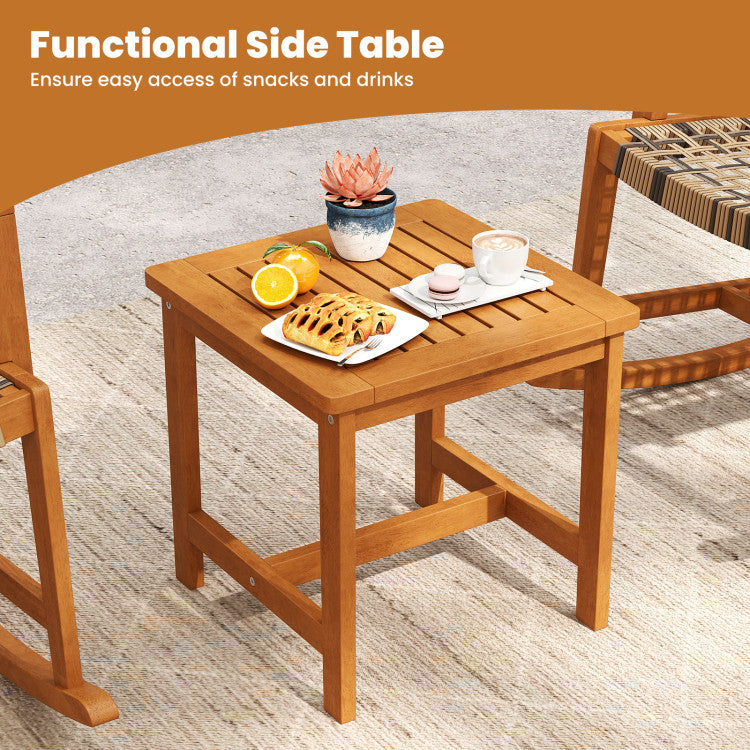 3 Piece Patio Rocking Set Acacia Wood Rocker Bistro Set with Rattan Seat and Back