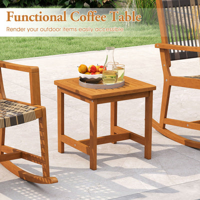 3 Piece Patio Rocking Set Acacia Wood Rocker Bistro Set with Rattan Seat and Back