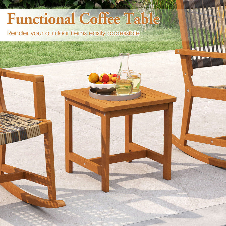 3 Piece Patio Rocking Set Acacia Wood Rocker Bistro Set with Rattan Seat and Back