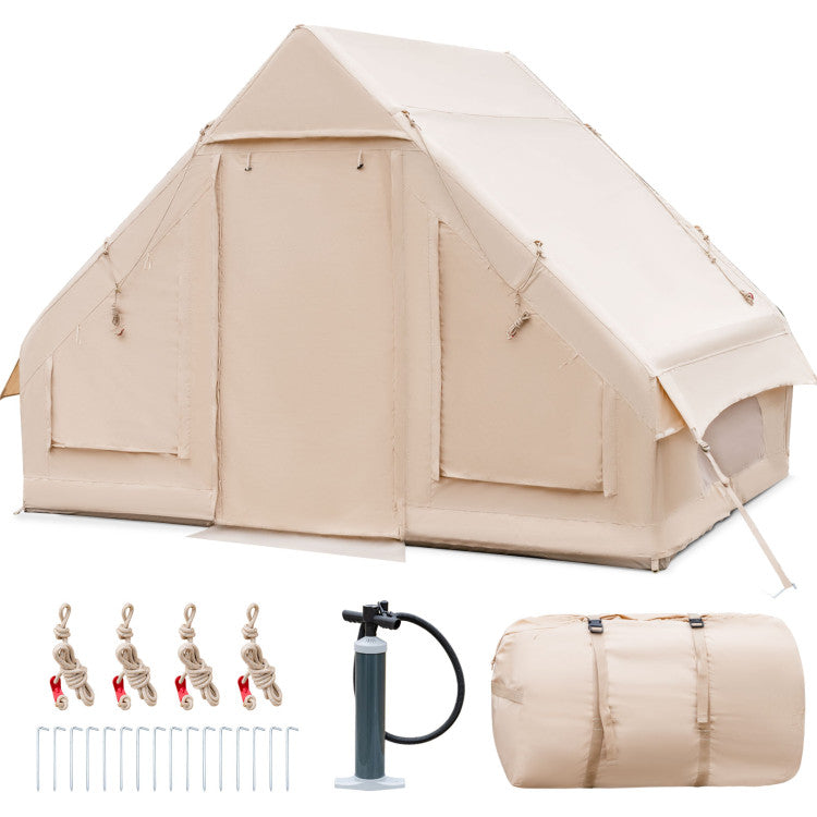 inflatable camping tent house Inflatable Camping Tent 2/4/6 People Glamping Tent for Family Camping with Pump-Beige