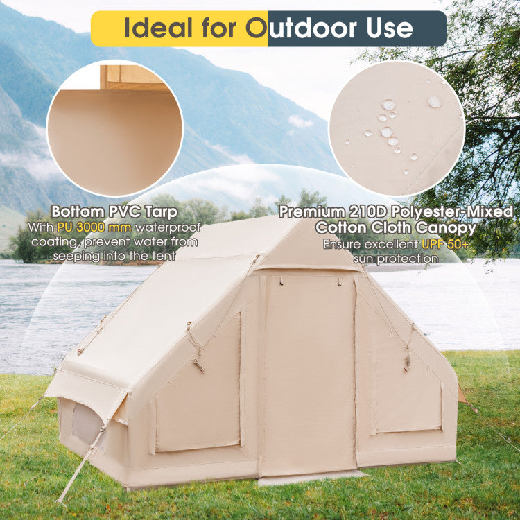 4-6 People Inflatable Camping Tent Outdoor Portable Glamping Tent Blow Up Cabin House with Carrying Bag and Pump for Camping