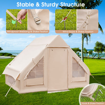 4-6 People Inflatable Camping Tent Outdoor Portable Glamping Tent Blow Up Cabin House with Carrying Bag and Pump for Camping