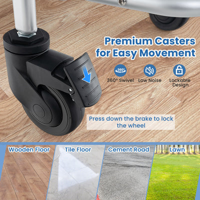 4-in-1 Multi-purpose Bedside Commode Toilet Chair Foldable Aluminum Shower Wheelchair with Footrest and Removable Bucket
