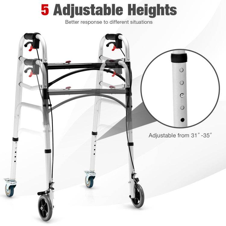 4-in-1 Folding Rolling Walker Height Adjustable Stand-Up Walkers Medical Walking Mobility Aid with Wheels and Brakes for Seniors