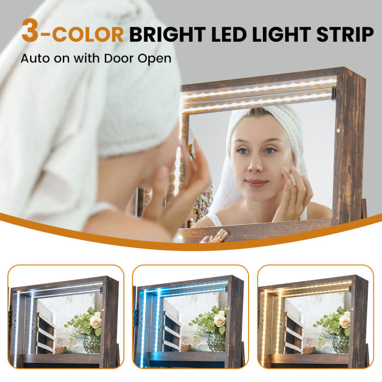 4-in-1 Freestanding Jewelry Cabinet 360° Swivel Standing Jewelry Armoire Organizer with Lockable Door and Foldable Makeup Shelf