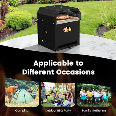 4-in-1 Outdoor Pizza Oven Portable Wood Fired Grill Combo Fire Pit with 12 Inch Pizza Stone and Water-Proof Cover