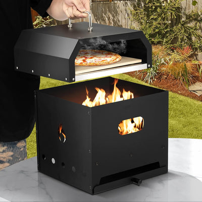 4-in-1 Outdoor Pizza Oven Portable Wood Fired Grill Combo Fire Pit with 12 Inch Pizza Stone and Water-Proof Cover