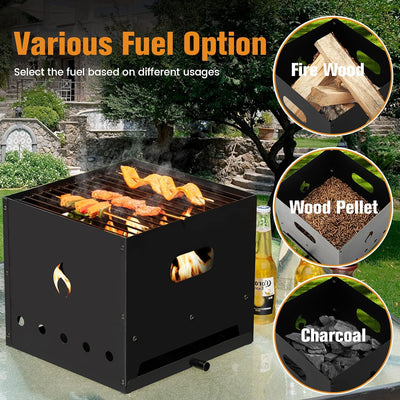 4-in-1 Outdoor Pizza Oven Portable Wood Fired Grill Combo Fire Pit with 12 Inch Pizza Stone and Water-Proof Cover