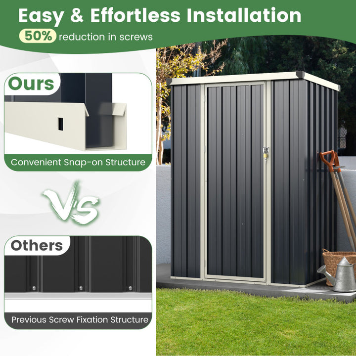 4 x 3 FT Outdoor Metal Storage Shed All-Weather Steel Utility Tool House with Lockable Door
