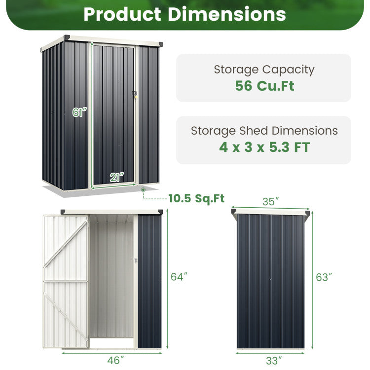 4 x 3 FT Outdoor Metal Storage Shed All-Weather Steel Utility Tool House with Lockable Door