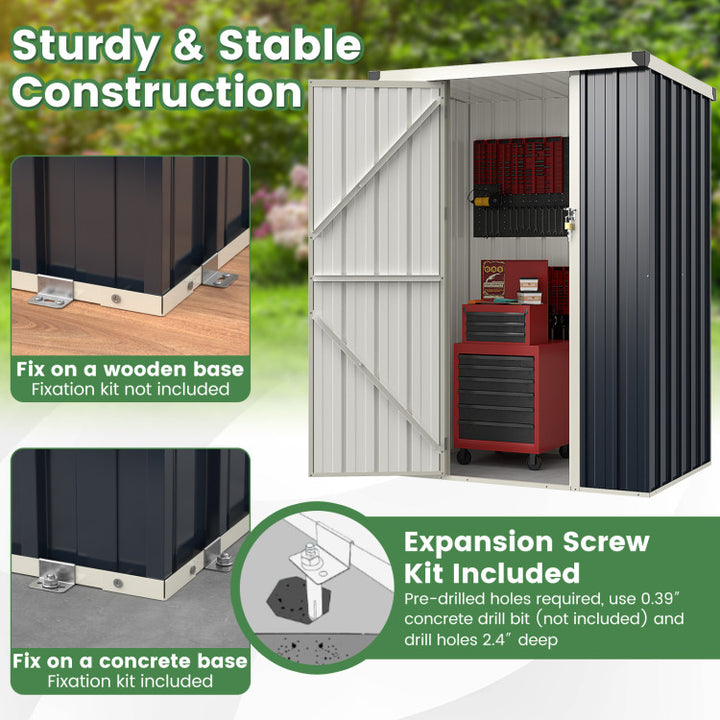 4 x 3 FT Outdoor Metal Storage Shed All-Weather Steel Utility Tool House with Lockable Door