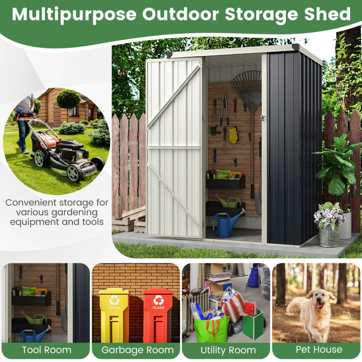 4 x 3 FT Outdoor Metal Storage Shed All-Weather Steel Utility Tool House with Lockable Door