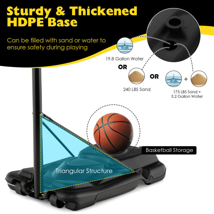 4.25-10FT 12-Level Adjustable Basketball Goal Portable Basketball Hoop Outdoor Basketball Stand System with Shatterproof Backboard