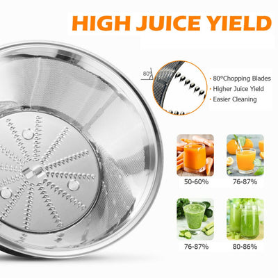 400W Masticating Juicer Machines Stainless Steel Centrifugal Juicer Extractor with Dual Speed Control and Safety Lock Unit