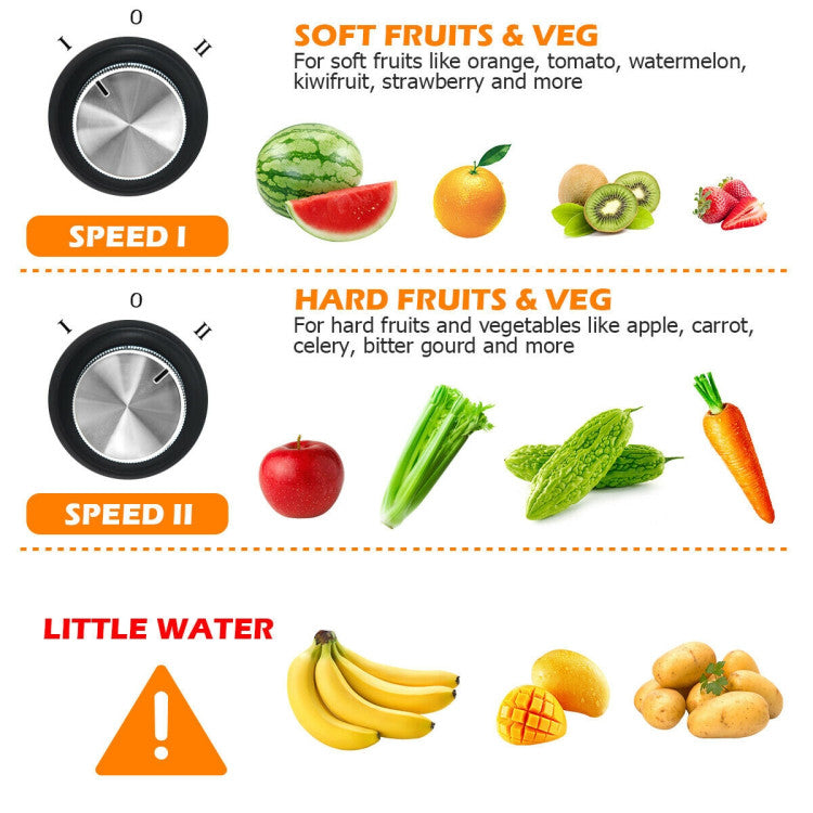 400W Masticating Juicer Machines Stainless Steel Centrifugal Juicer Extractor with Dual Speed Control and Safety Lock Unit