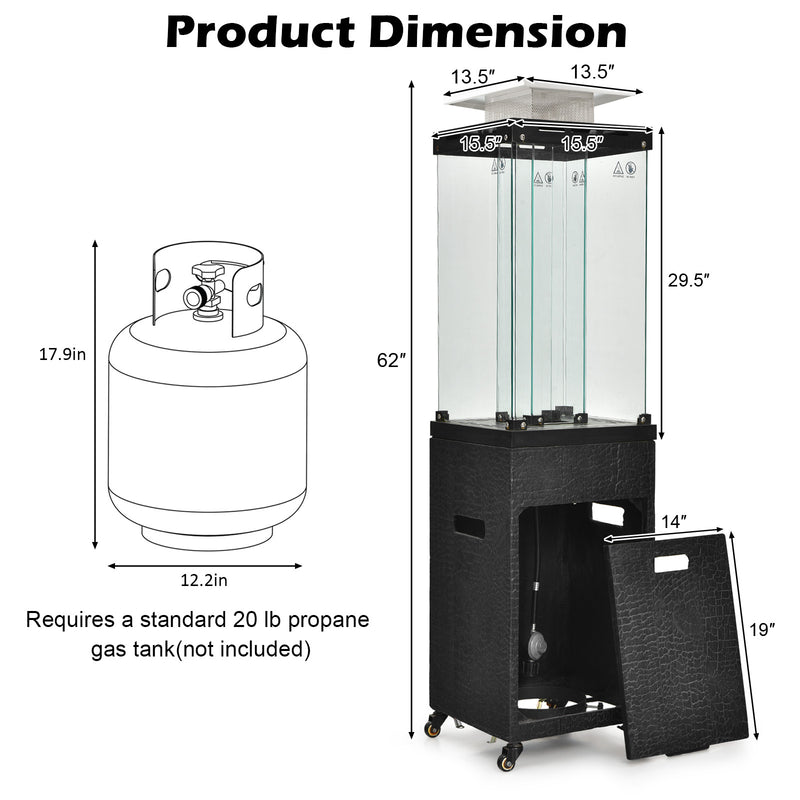 41000 BTU Outdoor Propane Gas Heater with Waterproof Cover and Lockable Wheels