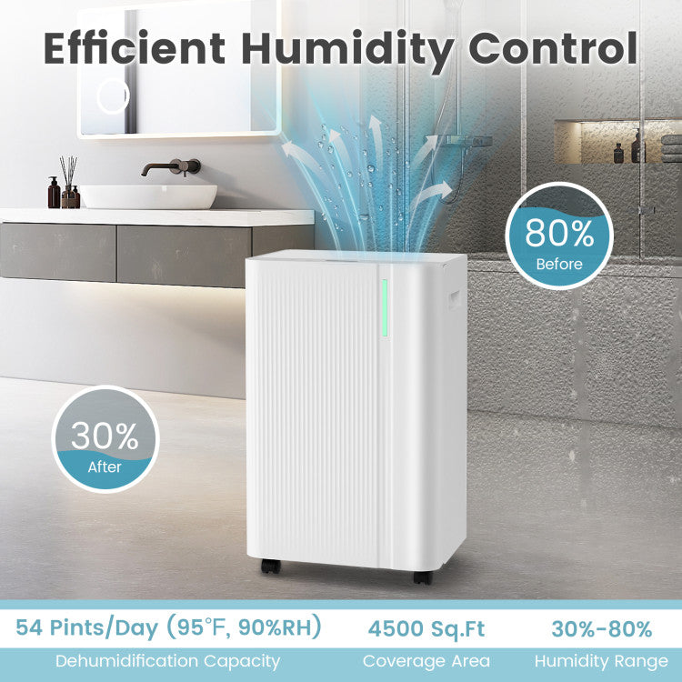 4500 Sq.Ft 54 Pints Dehumidifier with Drain Hose for Home